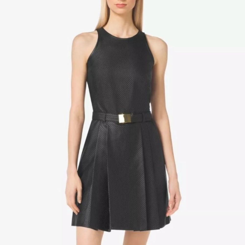 Michael Kors Perforated Belted Dress, Faux leather